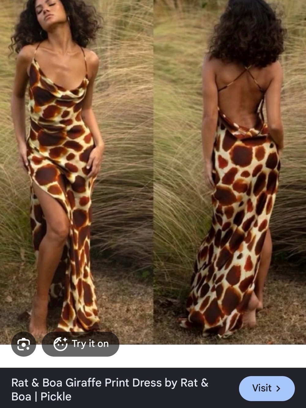 Rat & Boa Giraffe-Print Cowl Slip Dress - Brown & Cream